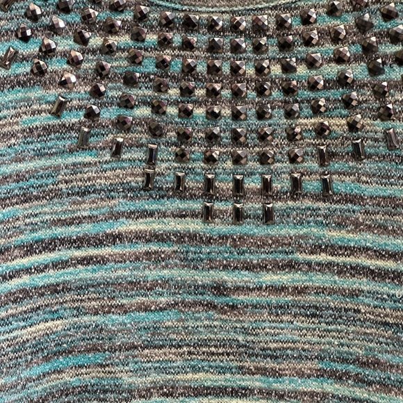 One World women’s size XL green stripe terry brad embellished long sleeve top - Picture 2 of 10